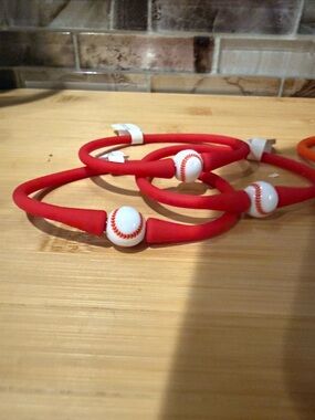Red Baseball Bead Bracelet - Sporty Stretch Style Set of 3